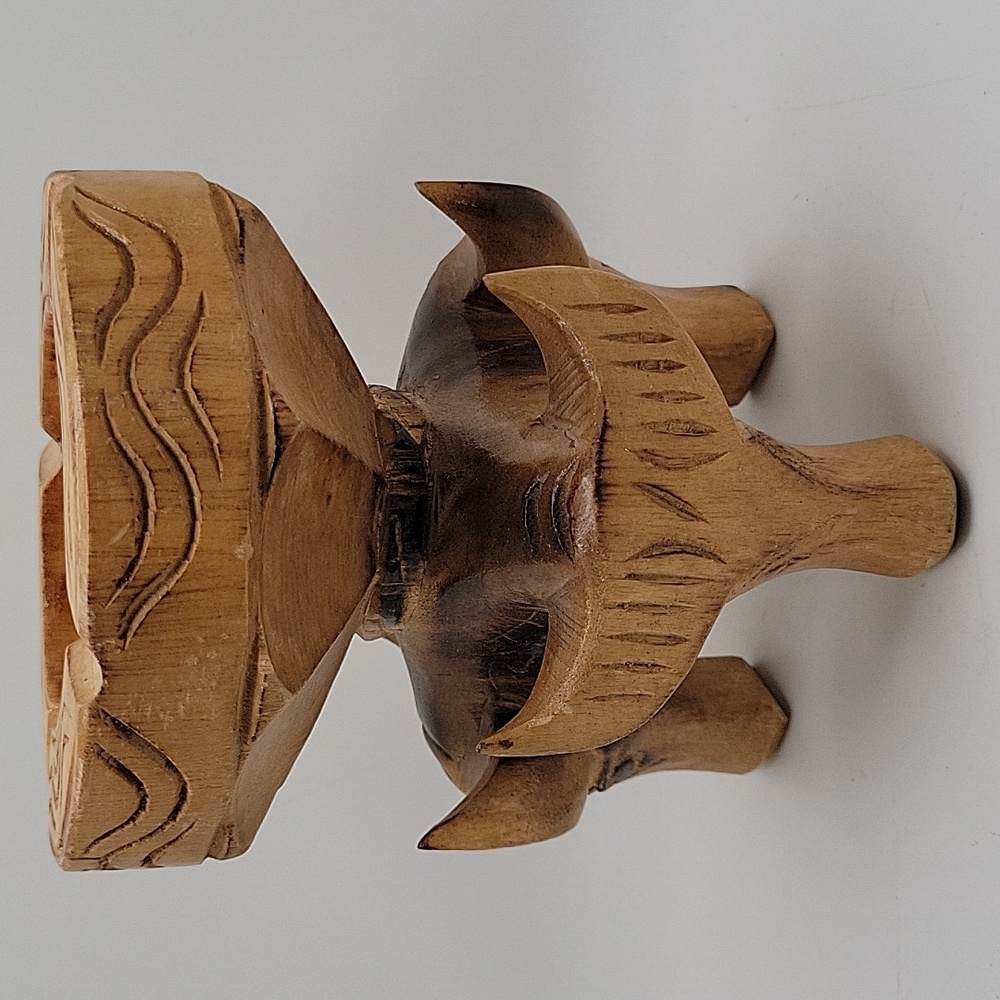 VTG Handcarved Wooden Decorative Sterr/Bull Ashtray